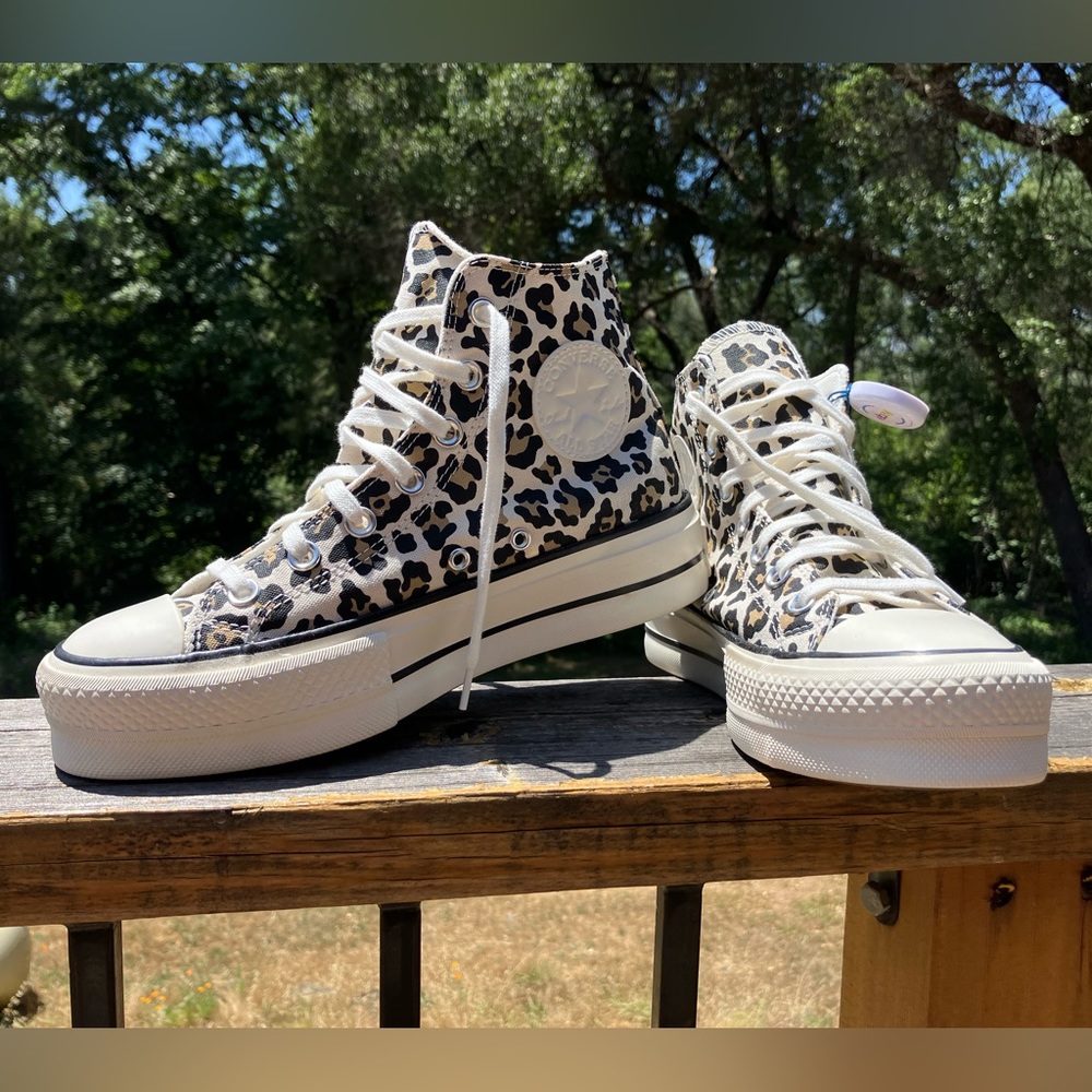 NEW Women's Chuck Taylor All Star Lift Leopard Platform High Top Sneakers 7 🐆